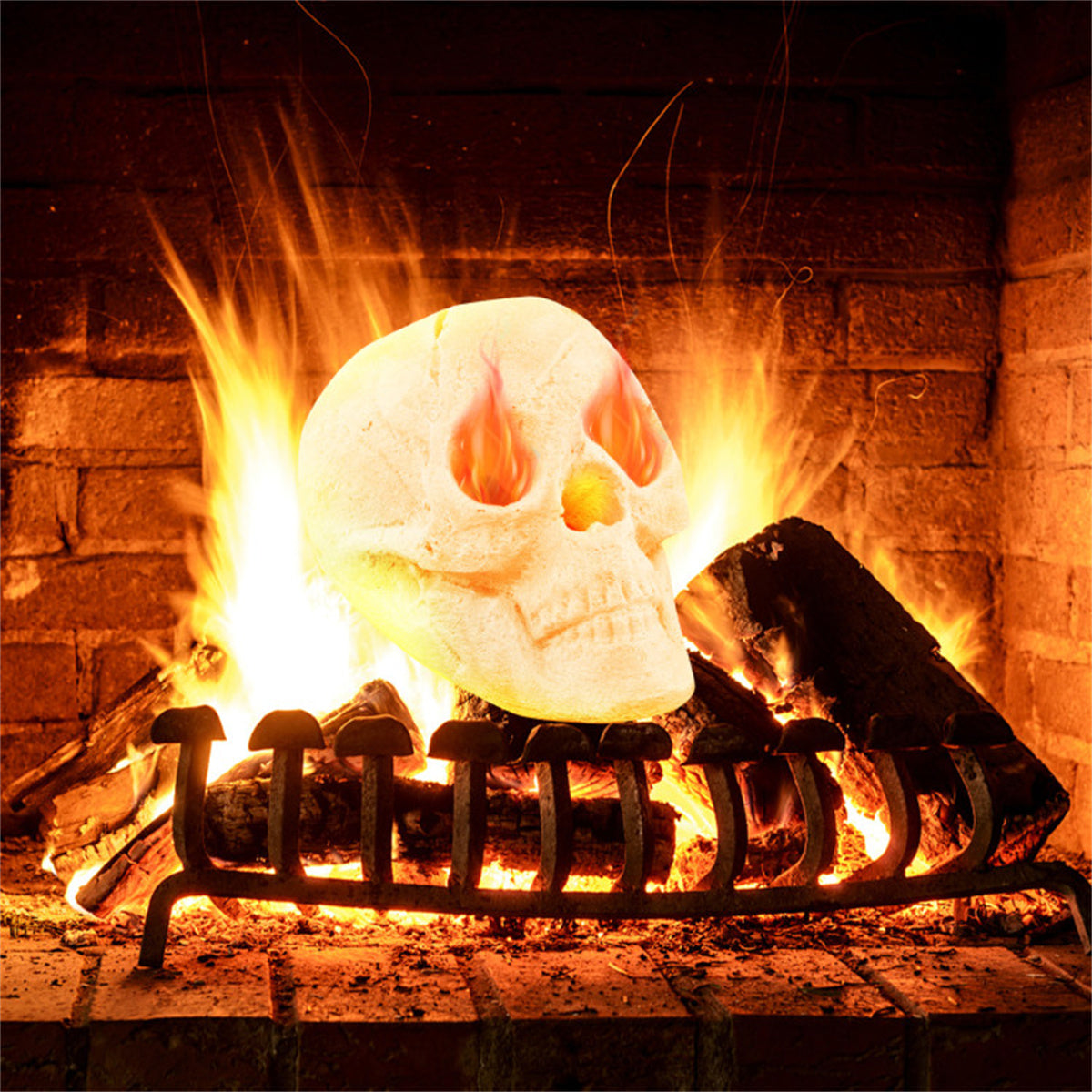 Halloween Fire Pit Skull Beige Ceramic Fibre Fireproof Imitated Human Skull Decor For Fireplace Bonfire Haunted House---Unavailable Platform-AMAZON&TikTok&Temu — view 2