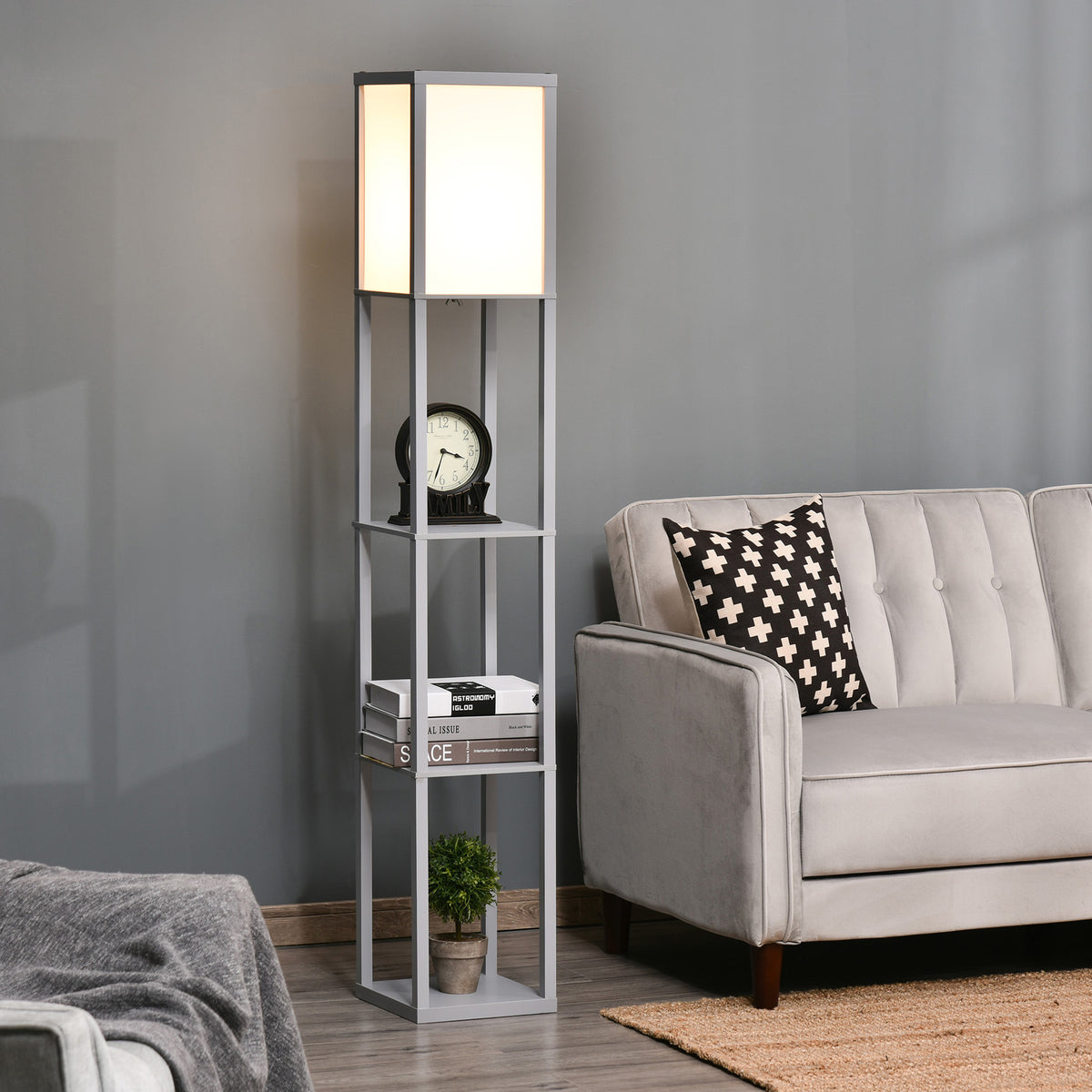 Three-layer Floor Lamp With Storage Rack And Acrylic Lampshade, Suitable For Living Room, Bedroom, Kitchen, Dining Room, Office, Dormitory And Other Places, 160cm,