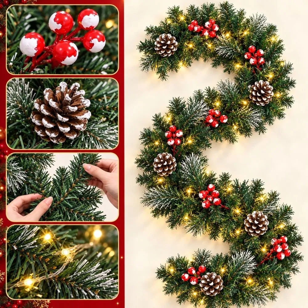Christmas Green Vine with String Lights Combo, 2.7m Artificial Garland Vine + 10m Light String, for Mantel, Stair Railing & Window Holiday Decor — view 2