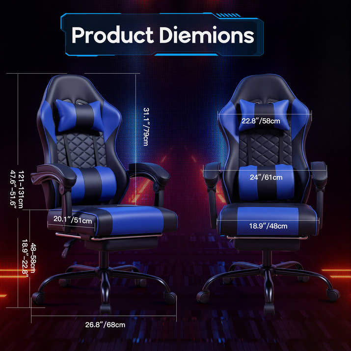 Racing Style Gaming Chair With Footrest,PU Leather,Massage Lumbar Support,Reclining,360degree  Swivel Seater Adjustable Height — view 3
