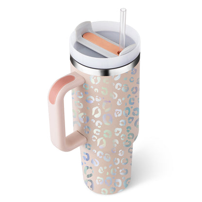 40oz Insulated Stainless Steel Tumbler with Handle & Straw - Spill-Proof Travel Mug