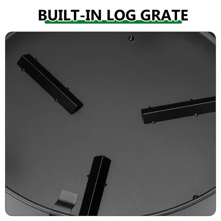 30 Inch Round Outdoor Wood Burning Fire Pit, Heavy Duty Wrought Iron Firepit with Hinged Spark Screen Lid & Lift Ring, Decorative Bear Cutout Patio Fire Pit for Backyard, Garden, Lawn and Camping, Bla — view 5