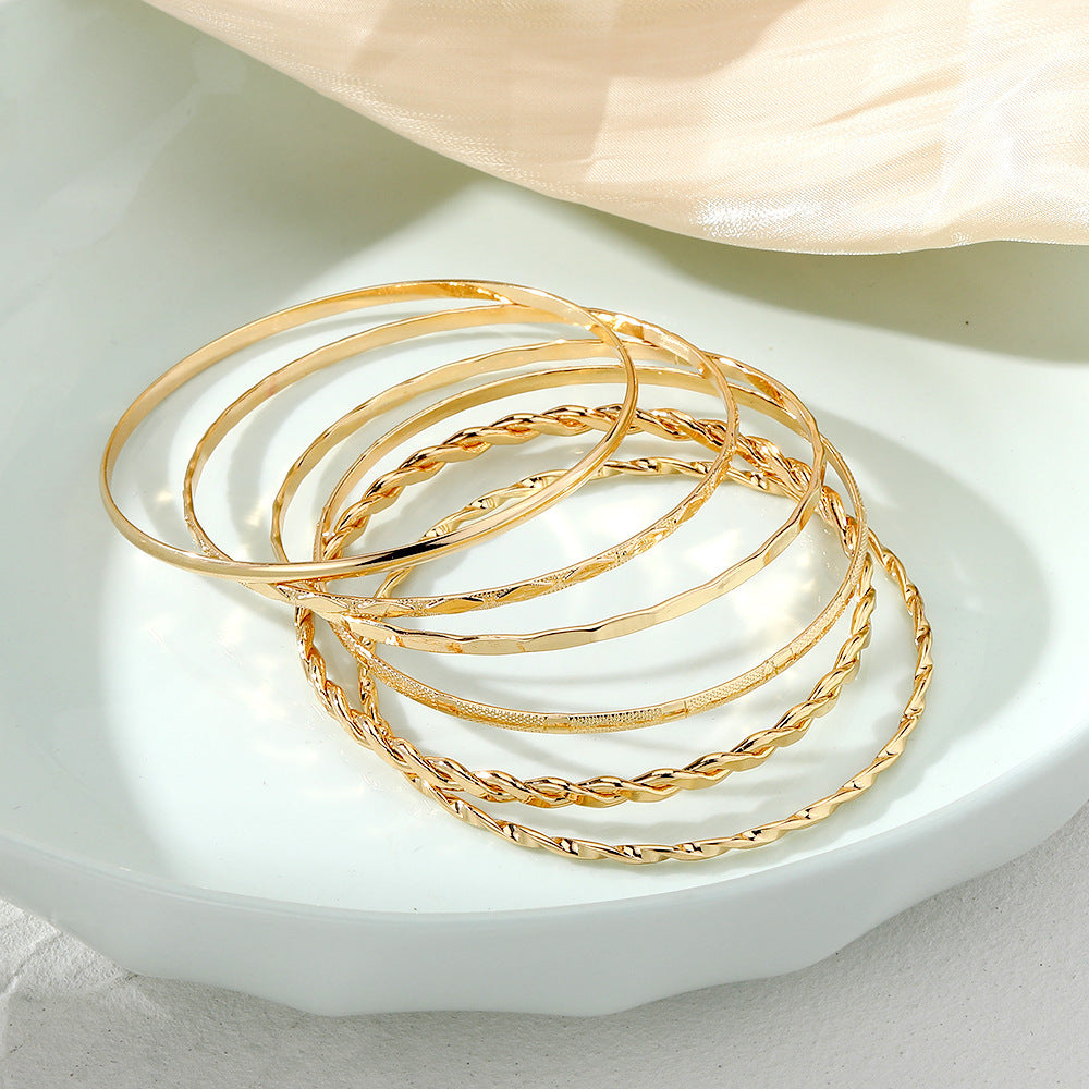 Bohemian Gold Chain Bracelet Set – Geometric Thick Link Bangles