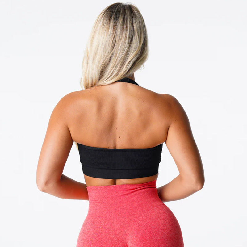Ribbed Sports Bra – Seamless Halter Workout Top