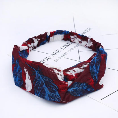 Women’s Retro Floral Print Cross Hairband – Stylish Headband Accessory