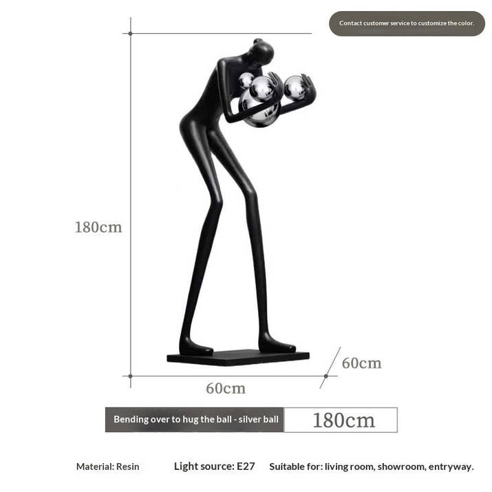 Humanoid Art Sculpture Ball-Holding Floor Lamp — view 4