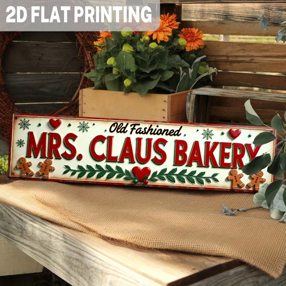 2D Retro Santa Claus & Mrs. Claus Baking Metal Sign, Christmas Wall Art