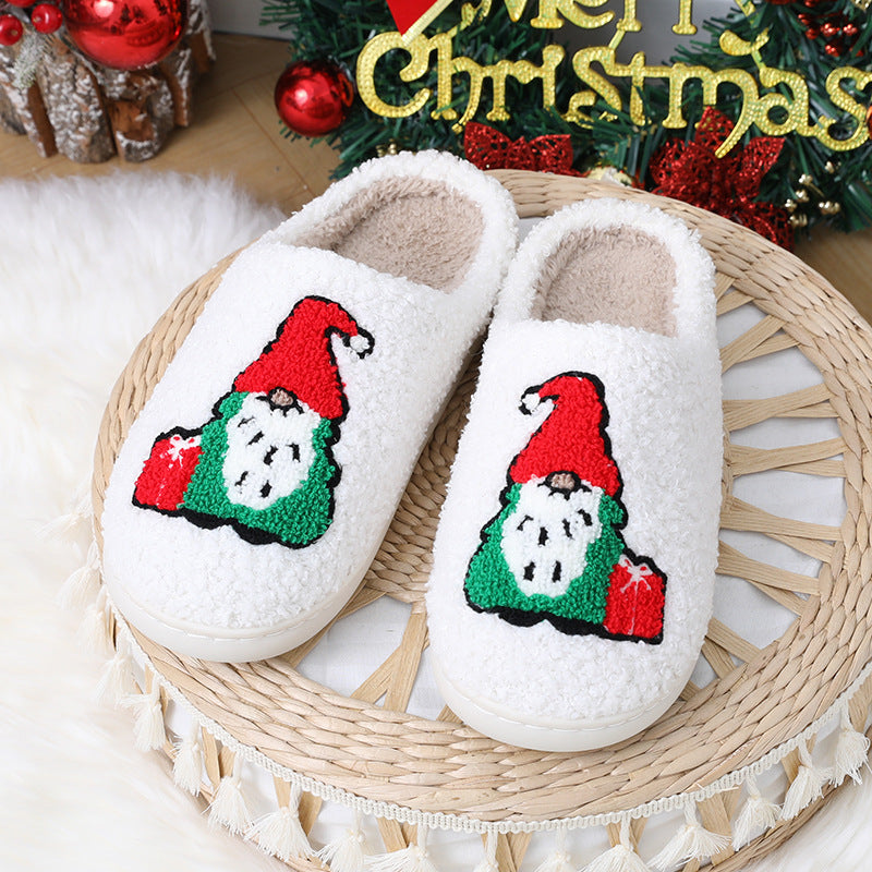 Cute Cartoon Santa Claus Christmas Slippers – Warm Indoor Home Shoes for Couples