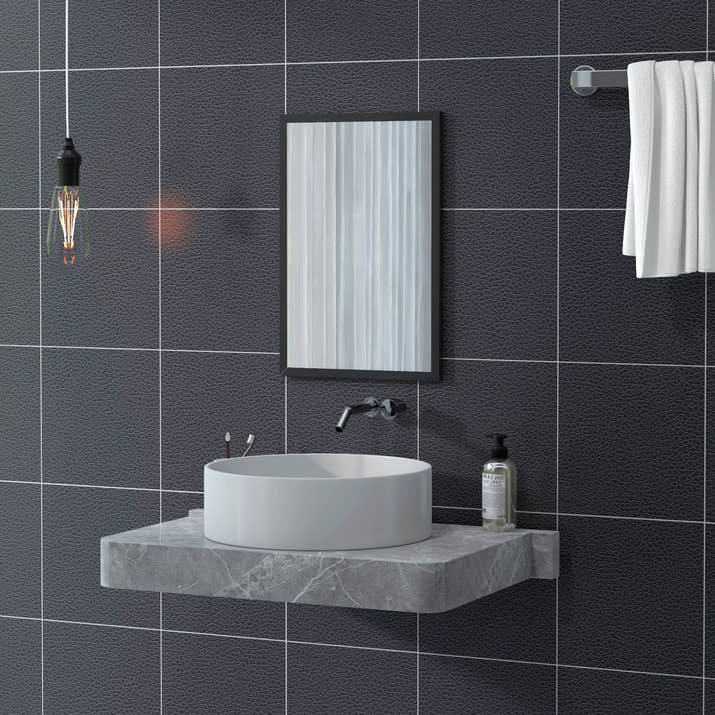 Wall Bathroom Mirror,60 X 40 Cm Wall-Mounted Mirror For Living Room,Bedroom,Hallway,Black — view 2