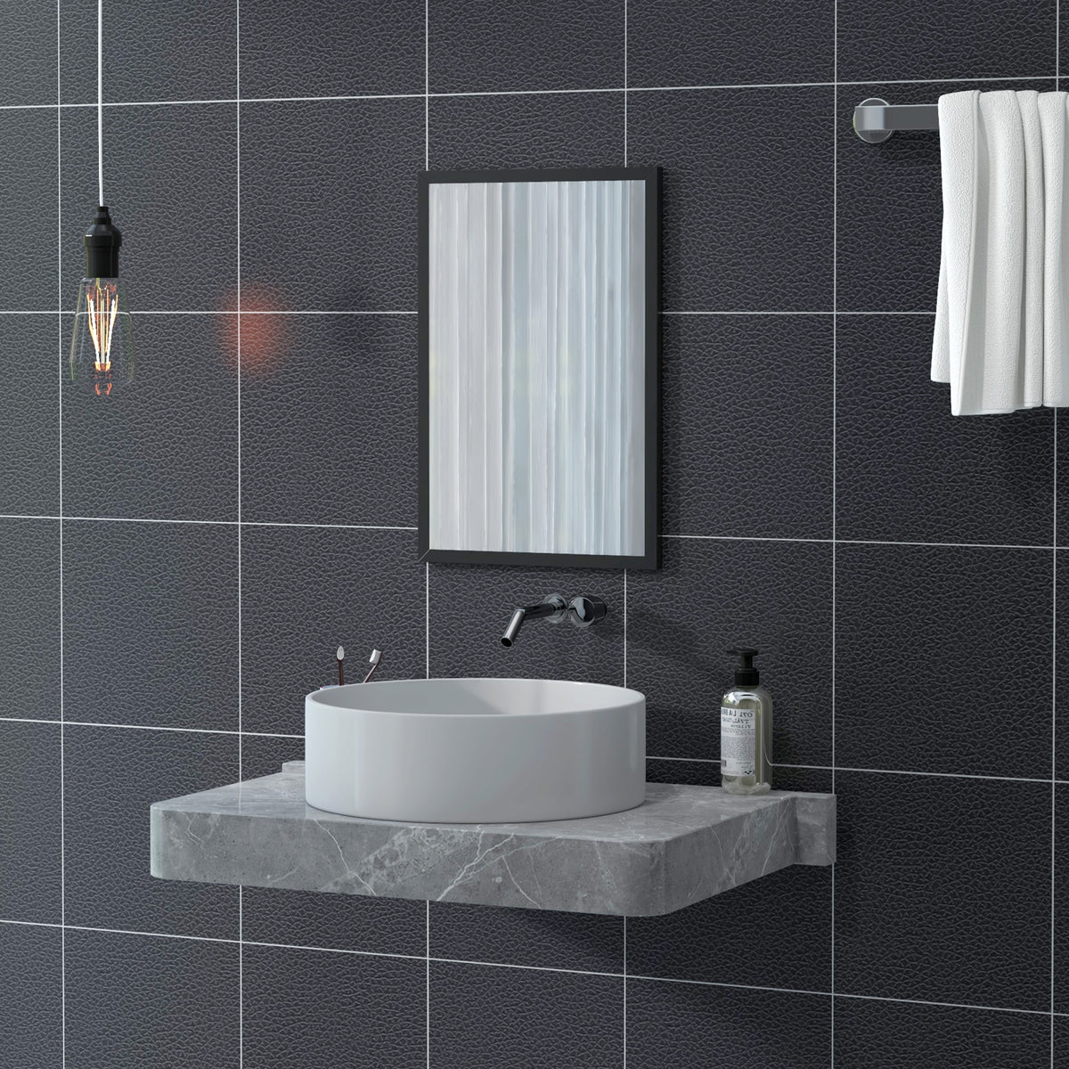 Wall Bathroom Mirror,60 X 40 Cm Wall-Mounted Mirror For Living Room,Bedroom,Hallway,Black — view 2