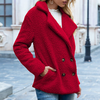 Women’s Fluffy Lapel Winter Coat – Loose Buttoned Cardigan Jacket