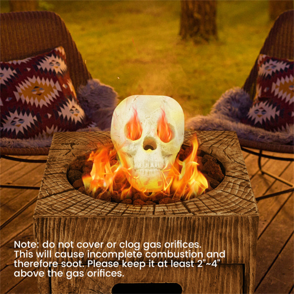 Halloween Fire Pit Skull Beige Ceramic Fibre Fireproof Imitated Human Skull Decor For Fireplace Bonfire Haunted House---Unavailable Platform-AMAZON&TikTok&Temu — view 4