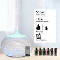 Multi Function Aromatherapy Diffuser & Humidifier Wood Grain Design, 550ml Tank, 7 LED Colors, Remote Control With 6 Essential Oils — view 3