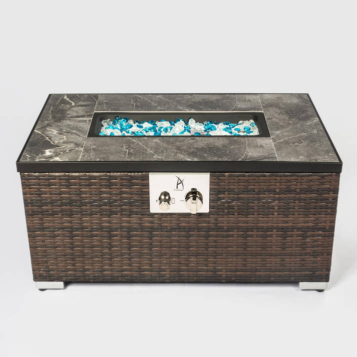 Outdoor Fire Table  Propane  Fire Pit Rattan gas fire table, gas fire table with tile tabletop — view 5