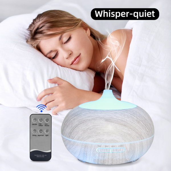 Multi Function Aromatherapy Diffuser & Humidifier Wood Grain Design, 550ml Tank, 7 LED Colors, Remote Control With 6 Essential Oils — view 2