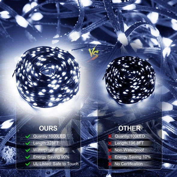 328Ft Christmas Rope Lights – 1000 LED Outdoor Decorative String with Strobe Effect