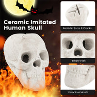 Halloween Fire Pit Skull Beige Ceramic Fibre Fireproof Imitated Human Skull Decor For Fireplace Bonfire Haunted House---Unavailable Platform-AMAZON&TikTok&Temu