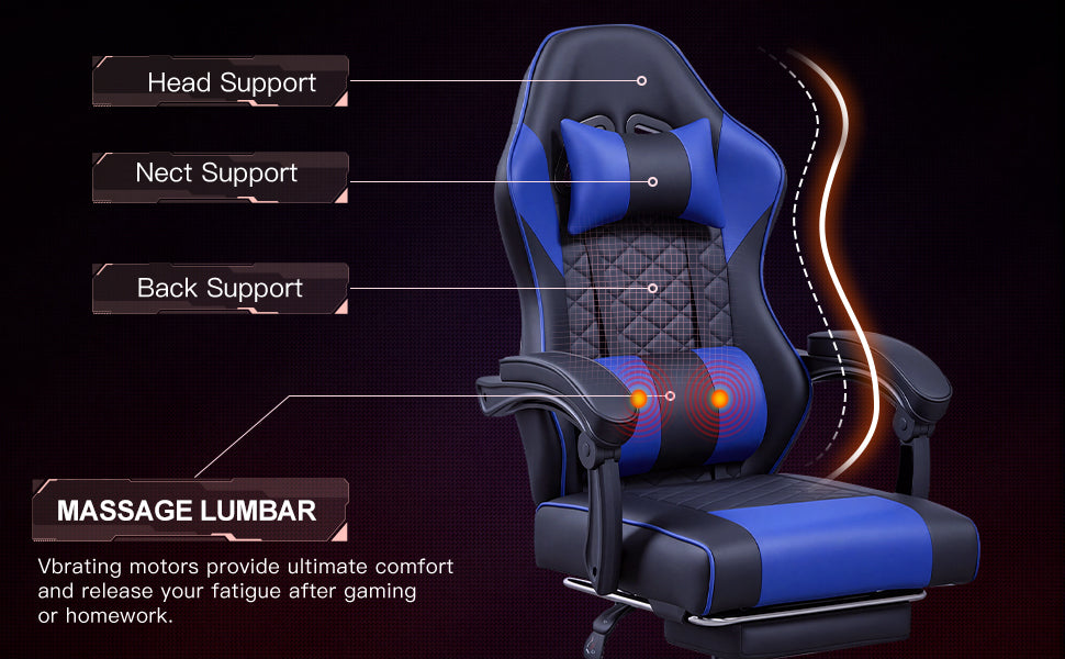 Racing Style Gaming Chair With Footrest,PU Leather,Massage Lumbar Support,Reclining,360degree  Swivel Seater Adjustable Height — view 6
