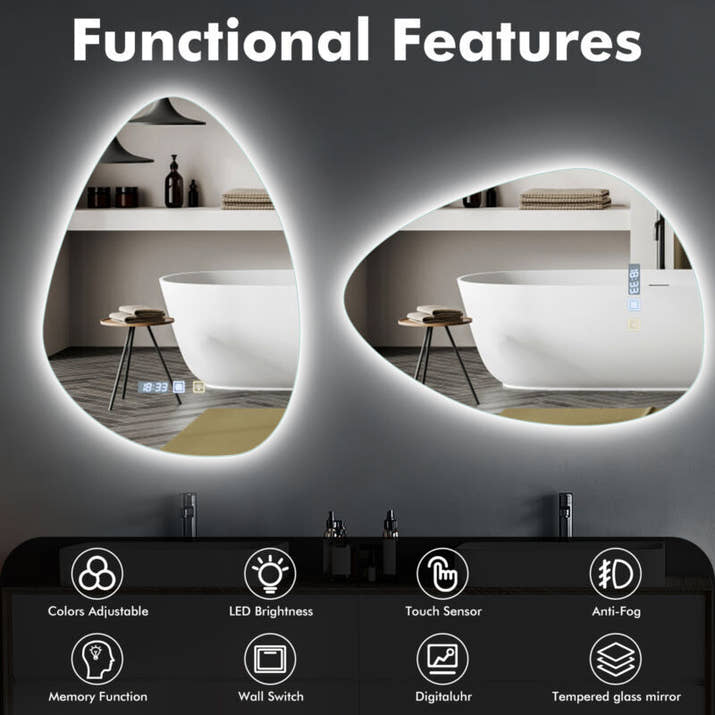 Fogless LED Bathroom Mirror Wall Mounted Demister Adjustable Light Touch Sensor — view 2