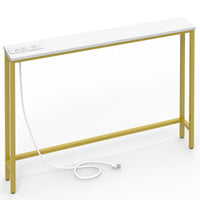 39.37"x5.91"x31.10" Console Table, MDF with Melamine Veneer & Iron Frame, with Power Outlet, White & Gold