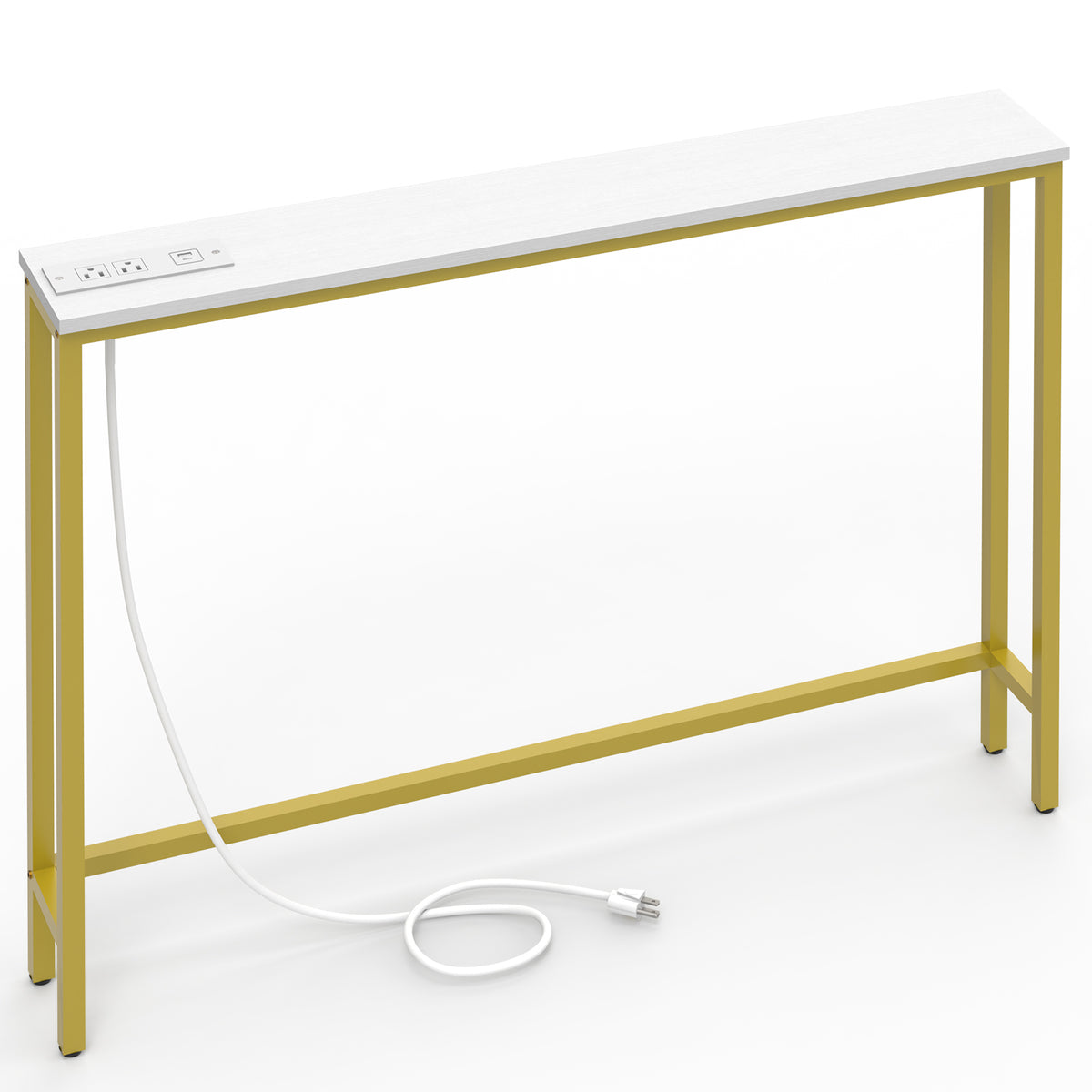 39.37"x5.91"x31.10" Console Table, MDF with Melamine Veneer & Iron Frame, with Power Outlet, White & Gold