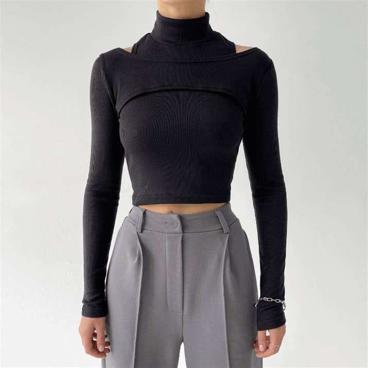 High Neck Two-Piece Crop Top Set – Women's Vest Tee