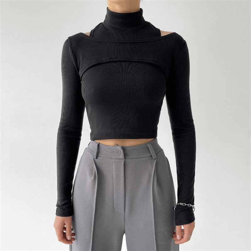 High Neck Two-Piece Crop Top Set – Women's Vest Tee