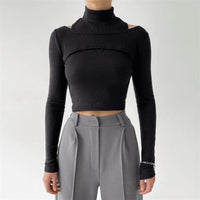High Neck Two-Piece Crop Top Set – Women's Vest Tee