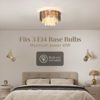 Chandelier Ceiling Light,3-Light Vintage Flush Mount Fixture With Dual Crystal And Smoke Glass Shade,LED Ceiling Light For Living Room Bedroom,3 E27 Sockets,Bulbs Not Included,Gold Tone — view 3