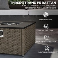 Rattan Gas Fire Pit Table For Garden,13 KW Smokeless Propane Fire Pit With Lid,Square Garden Coffee Table With Patio Heater For Outdoor,Patio,58 X 58 X 33 Cm,Grey — view 3