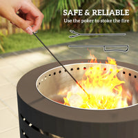 Round Fire Pit with Fire Poker, Portable Wood Burning Firepit with Ash Tray and Hairpin Legs, Outdoor Fireplace, Black — view 2