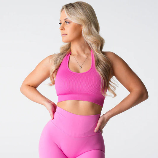 Ribbed Sports Bra – Seamless Halter Workout Top