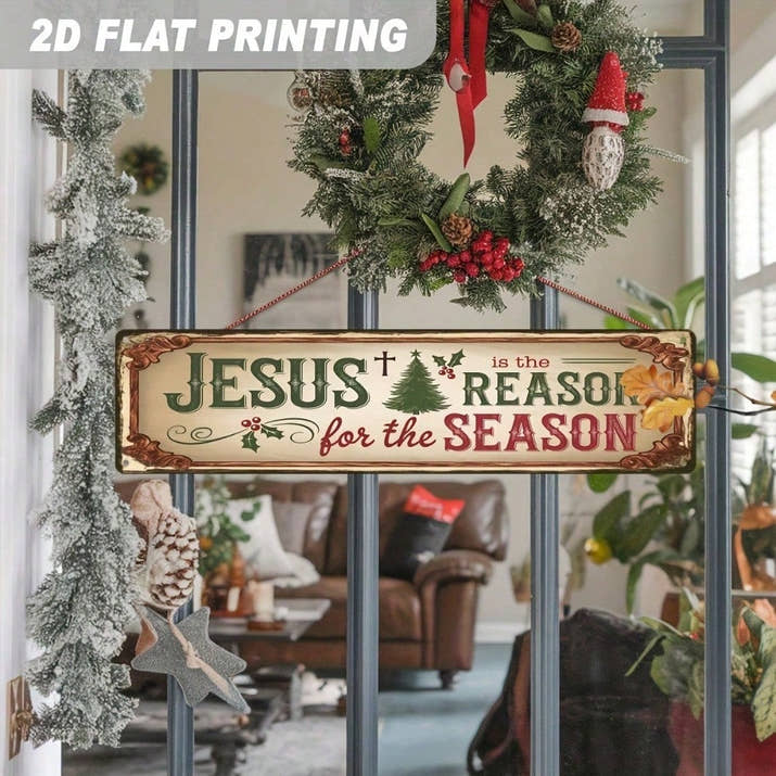 Religious Christmas Metal Sign Is The Reason, Vintage Farmhouse Wall Art — view 4