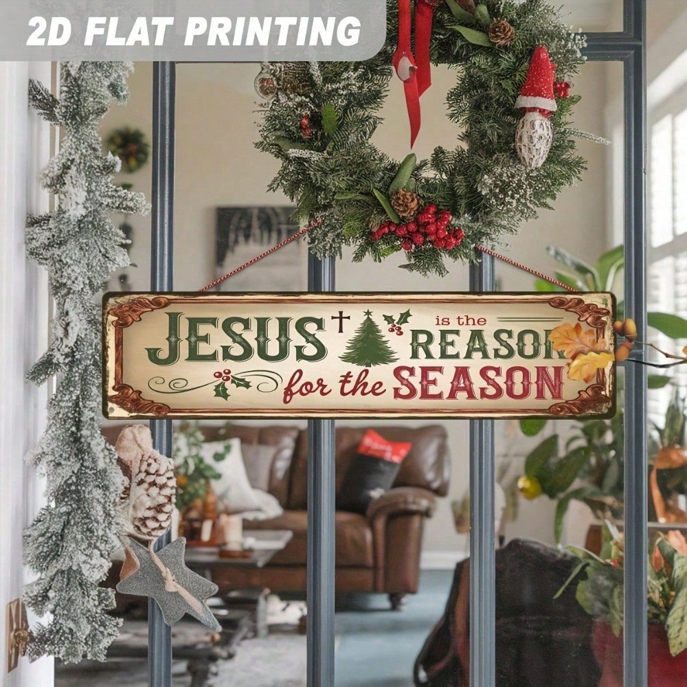 Religious Christmas Metal Sign Is The Reason, Vintage Farmhouse Wall Art — view 4