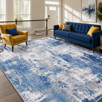 Washable 5x7 Abstract Area Rug For Living Room Blue Gray Carpet For Bedroom, Kitchen, Office, Hallway And Entryway, Printed Pattern