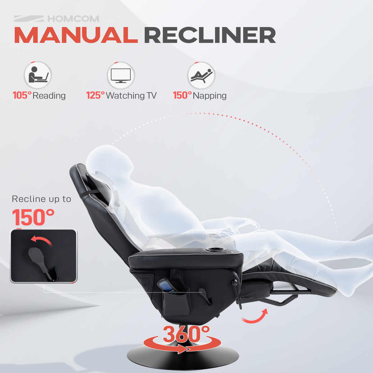 Massage Gaming Chair,Swivel Racing Video Gaming Recliner With Retractable Footrest,Headrest,Cup Holders And Side Pockets,Ergonomic High Back PU Leather Executive Desk Chair,Grey — view 6