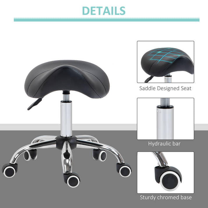 Cosmetic Stool 360Â° Rotate Height Adjustable Salon Massage Spa Chair Hydraulic Rolling Faux Leather Saddle Stool Mobility,Black — view 4