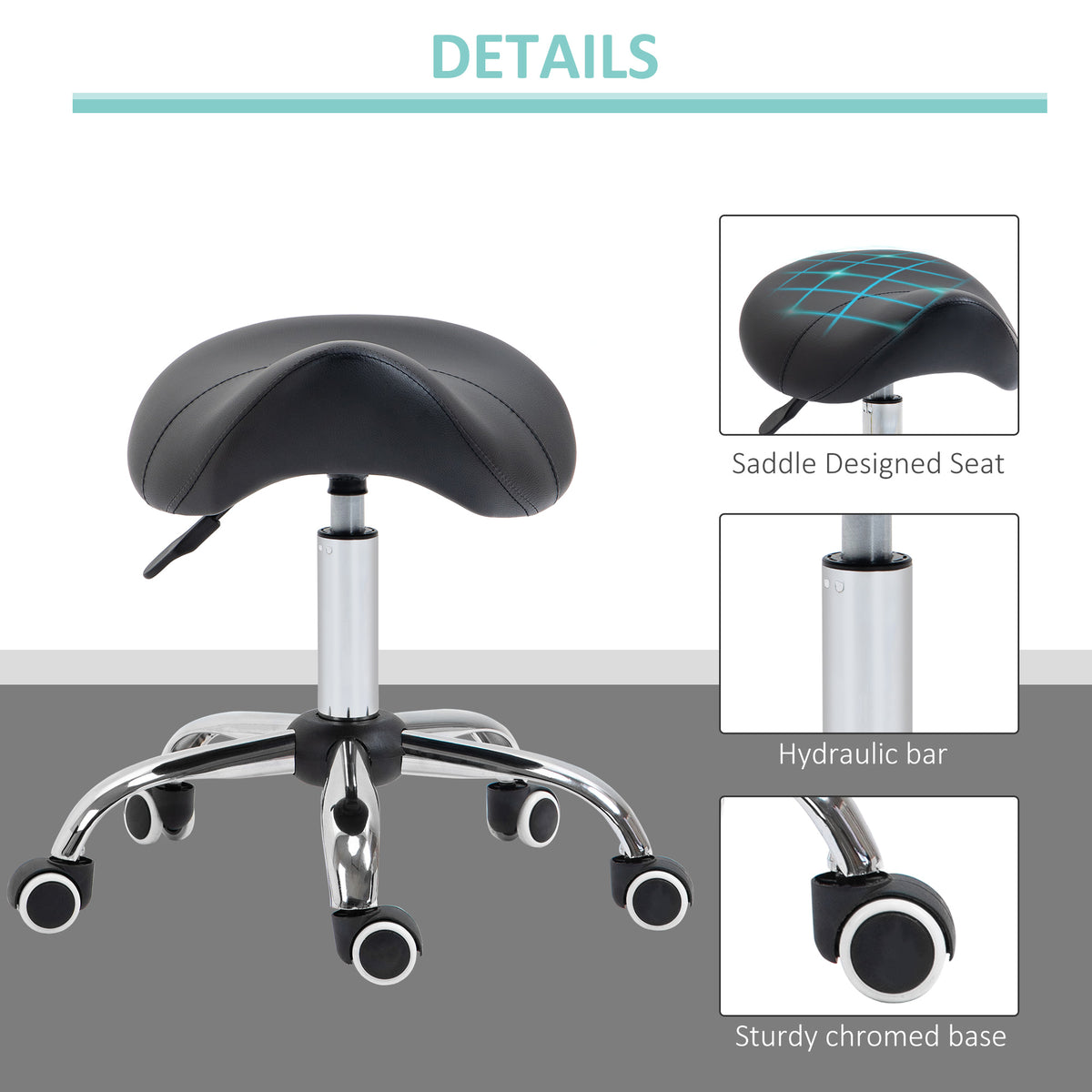Cosmetic Stool 360Â° Rotate Height Adjustable Salon Massage Spa Chair Hydraulic Rolling Faux Leather Saddle Stool Mobility,Black — view 4