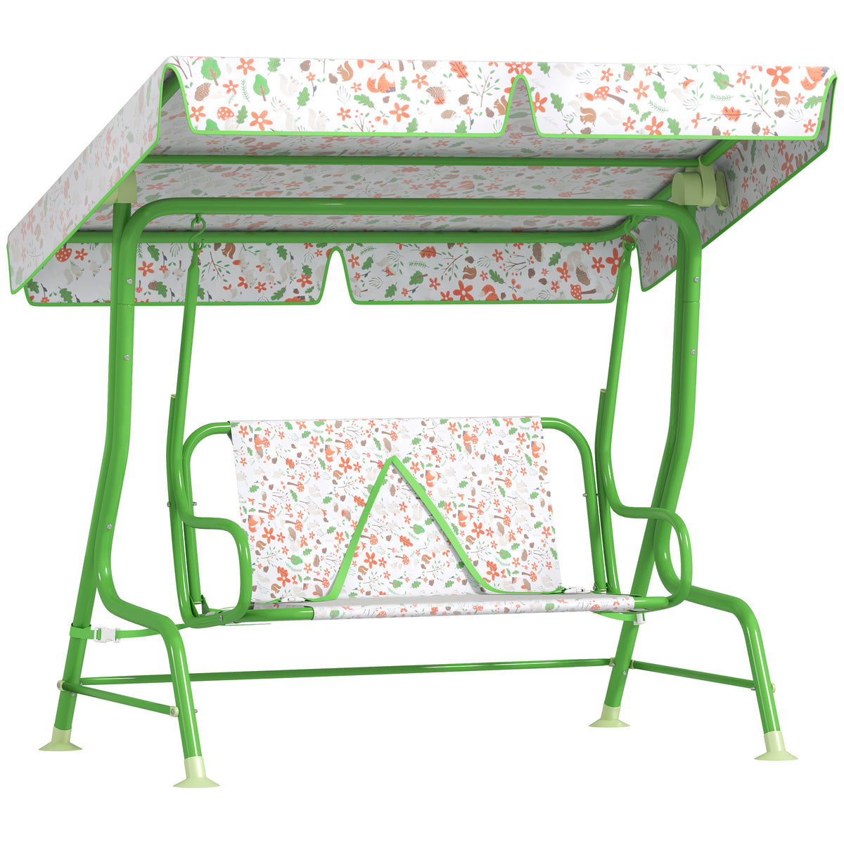 Kids Garden Swing Chair With Adjustable Canopy,Safety Belt,2 Seater Hammock Swing Bench For Patio,Porch,Green