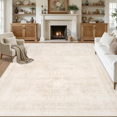 8x10 Area Rugs Living Room Bedroom Neutral Washable Carpet Beige Large Vintage