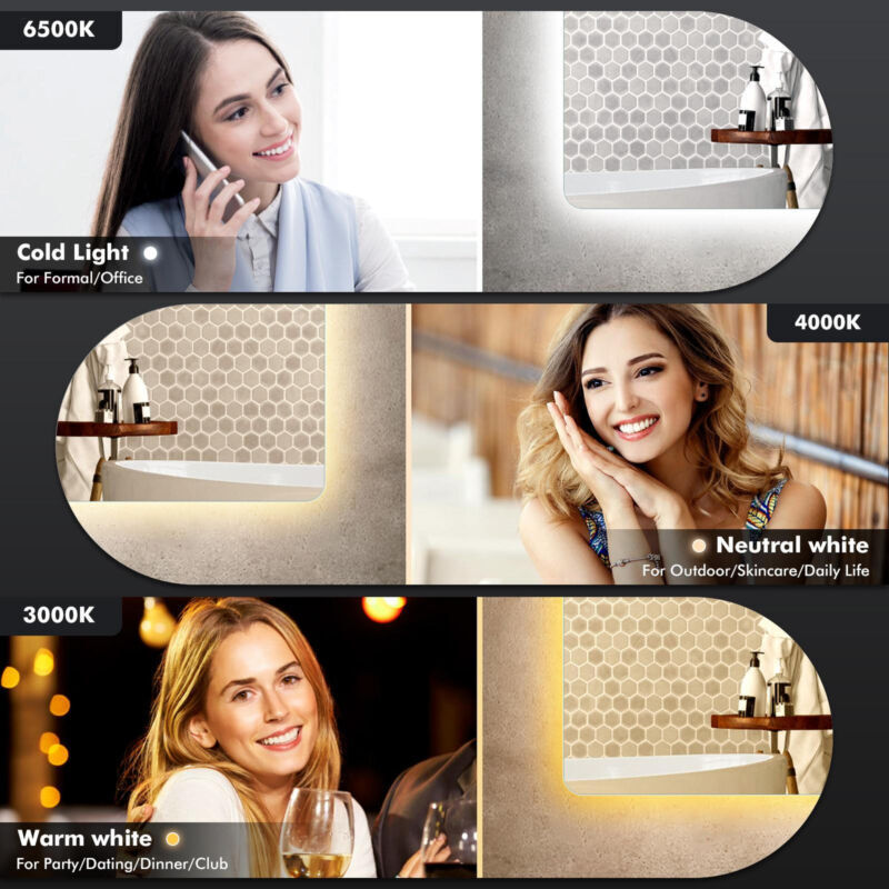 Fogless LED Bathroom Mirror Wall Mounted Demister Adjustable Light Touch Sensor — view 5