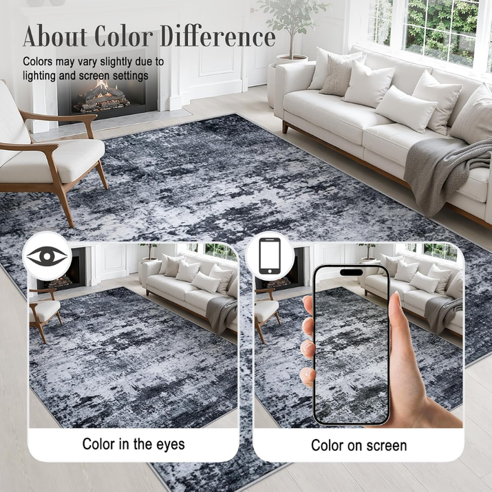 5x7 Area Rug Living Room Modern Washable Indoor Carpet Black For Bedroom Dining Room Farmhouse Nursery Hallway Office,Modern Abstract,Machine — view 2