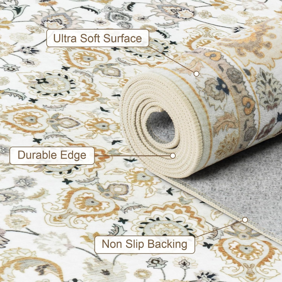 5x7 Area Rugs Living Room Washable Vintage Rug For Bedroom Beige — view 6
