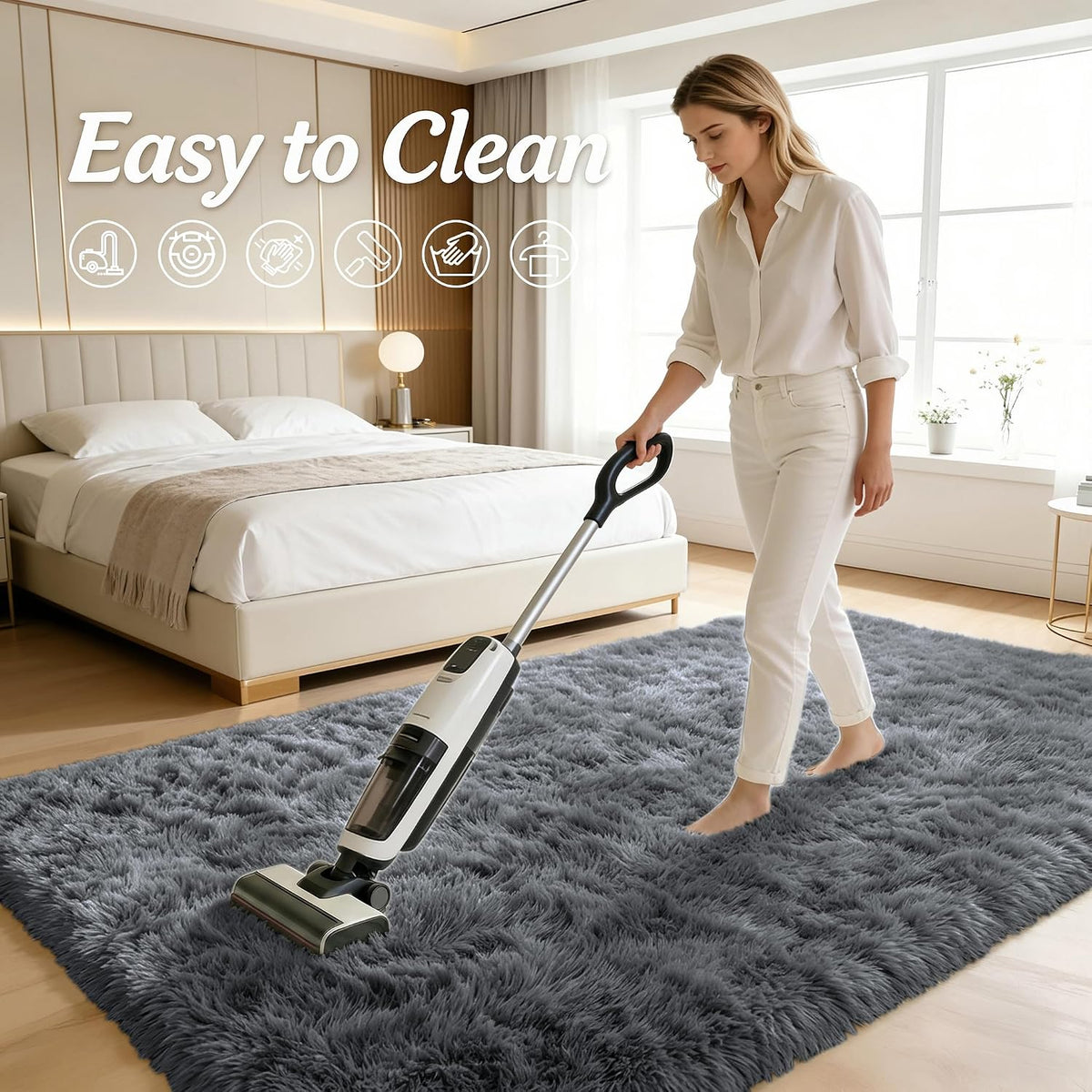 4x5.9 Ft Soft Fluffy Shaggy Area Rug, Machine Washable Indoor Floor Carpet For Bedroom Living Room — view 3