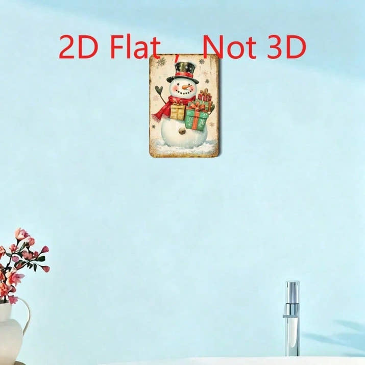 Vintage Christmas Snowman With Gifts 2D Flat Tin Sign, Retro Metal Wall Art — view 6