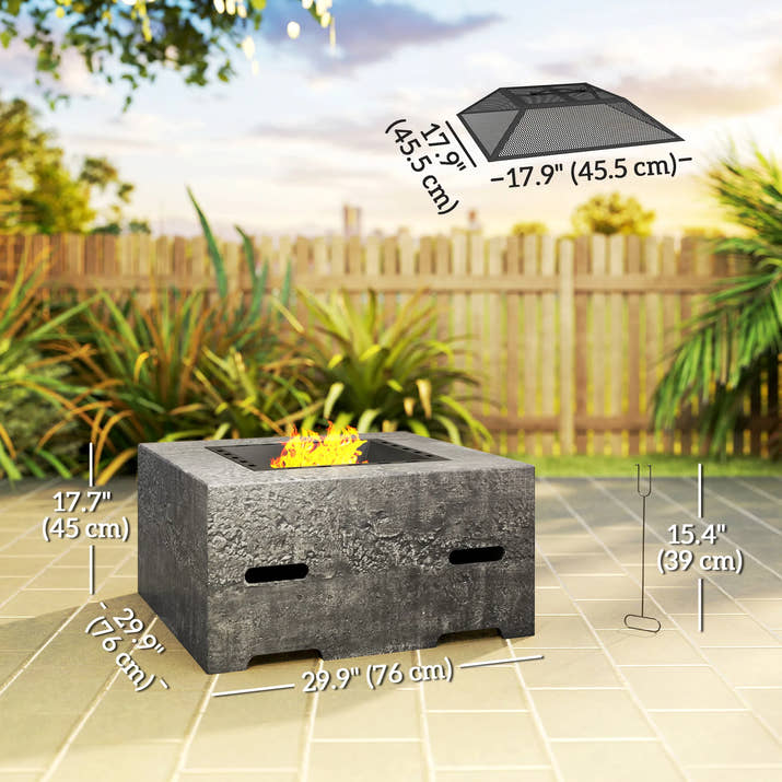 Fire Pit with Fire Poker, Wood Burning Firepit for Outside with Mesh Lid, Magnesium Oxide Stone Texture, Charcoal Grey — view 5