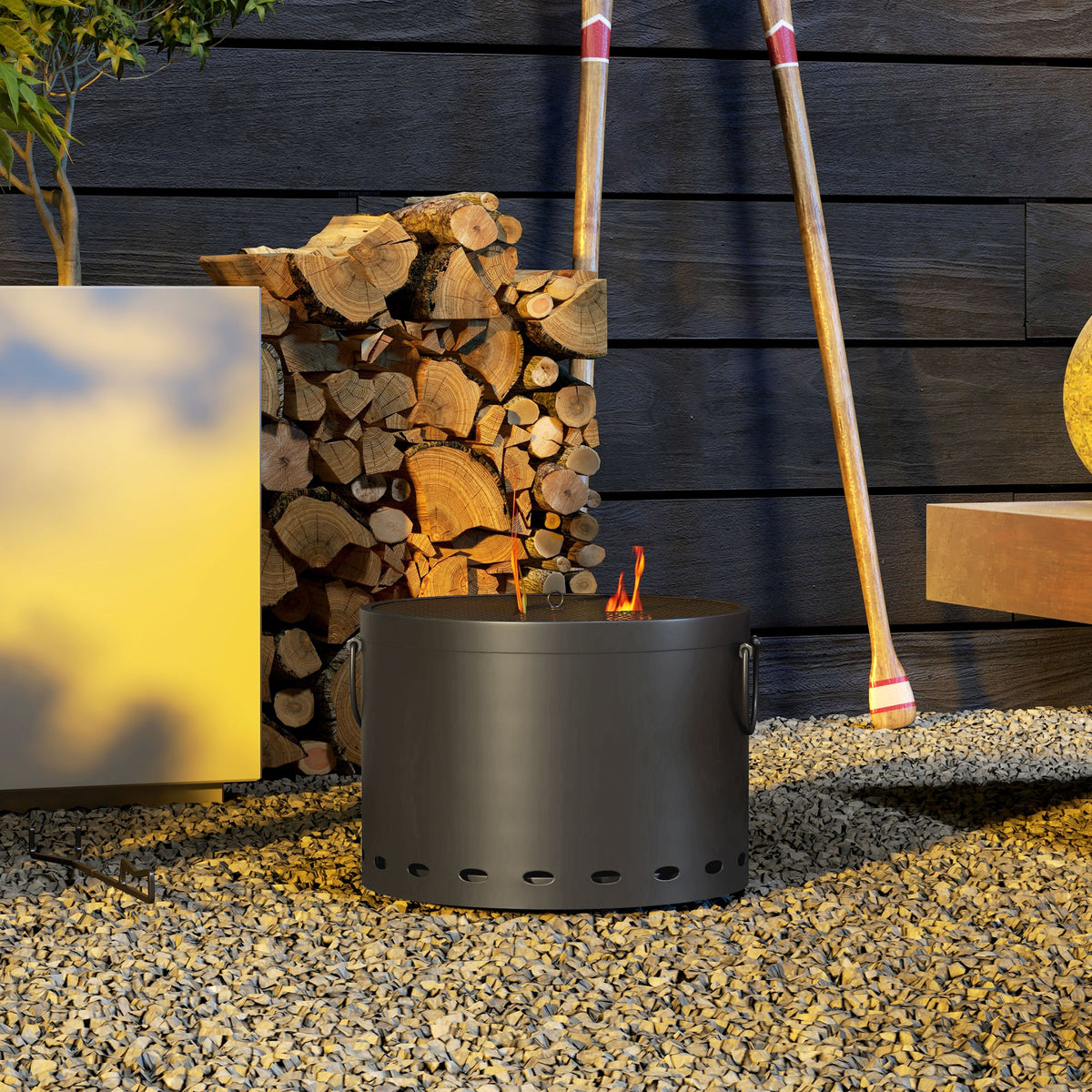 Smokeless Fire Pit,38cm Portable Wood Burning Firepit With Spark Screen And Poker,Low Smoke Camping Bonfire Stove For Garden Patio Picnic,Dark Grey — view 2