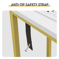 62.99"x7.87"x31.10" Console Table, MDF with Melamine Veneer & Iron Frame, with Power Outlet, White & Gold — view 6