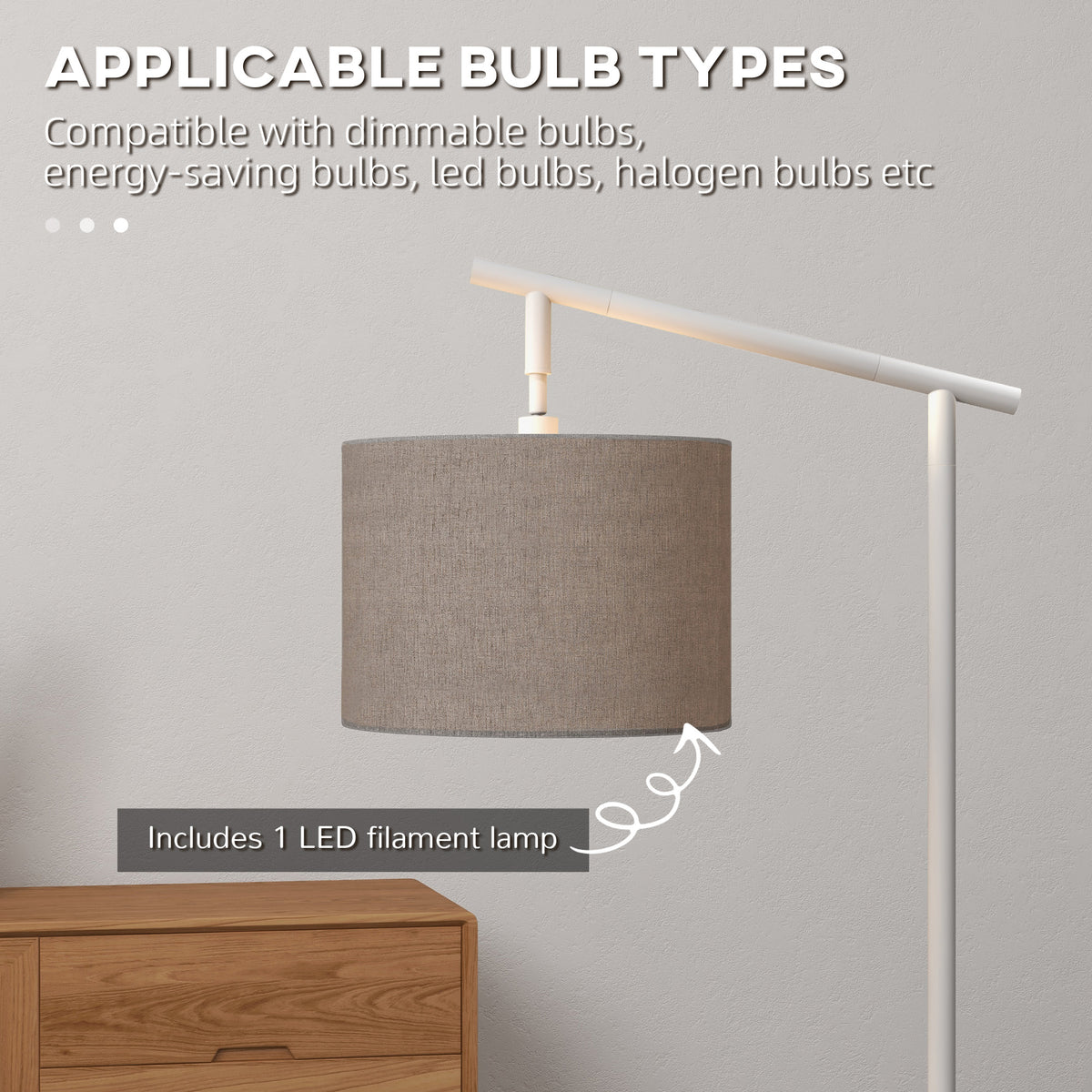 Metal Frame Floor Lamp With 350 Degree Rotating Lampshade,for Living Room And Bedroom,LED Bulb Included,Grey — view 5