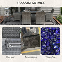 7 Pieces Outdoor Rattan Garden Furniture With Fire Pit Table,6 Seater Garden Table And Chairs With Cushions,Rattan Dining Set With Propane Heater Table,Windscreen,50,000 BTU,Grey — view 2